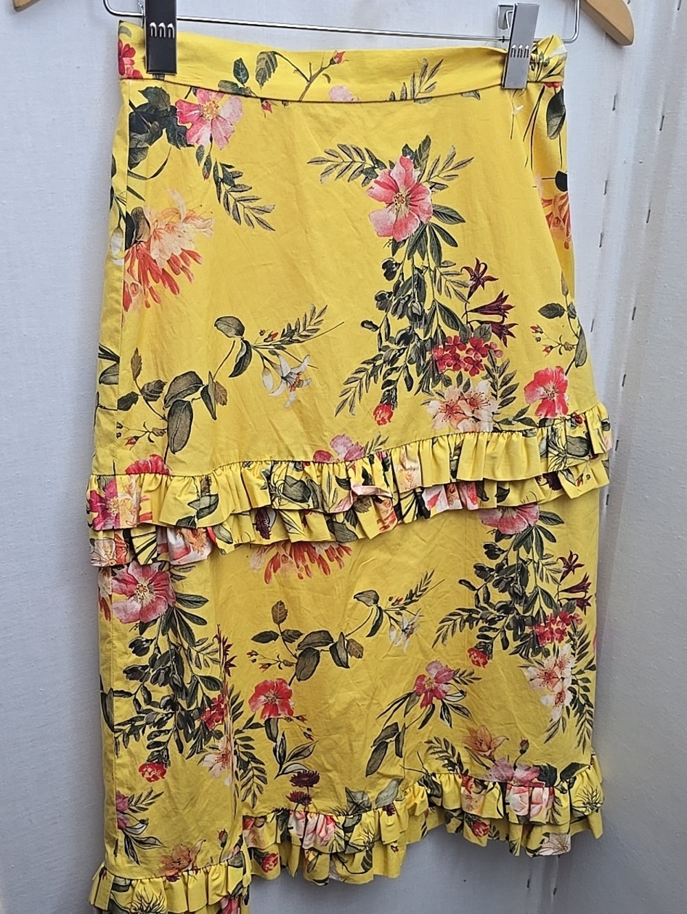 ANTONIO MELANI Yellow Floral Ruffle Midi Skirt